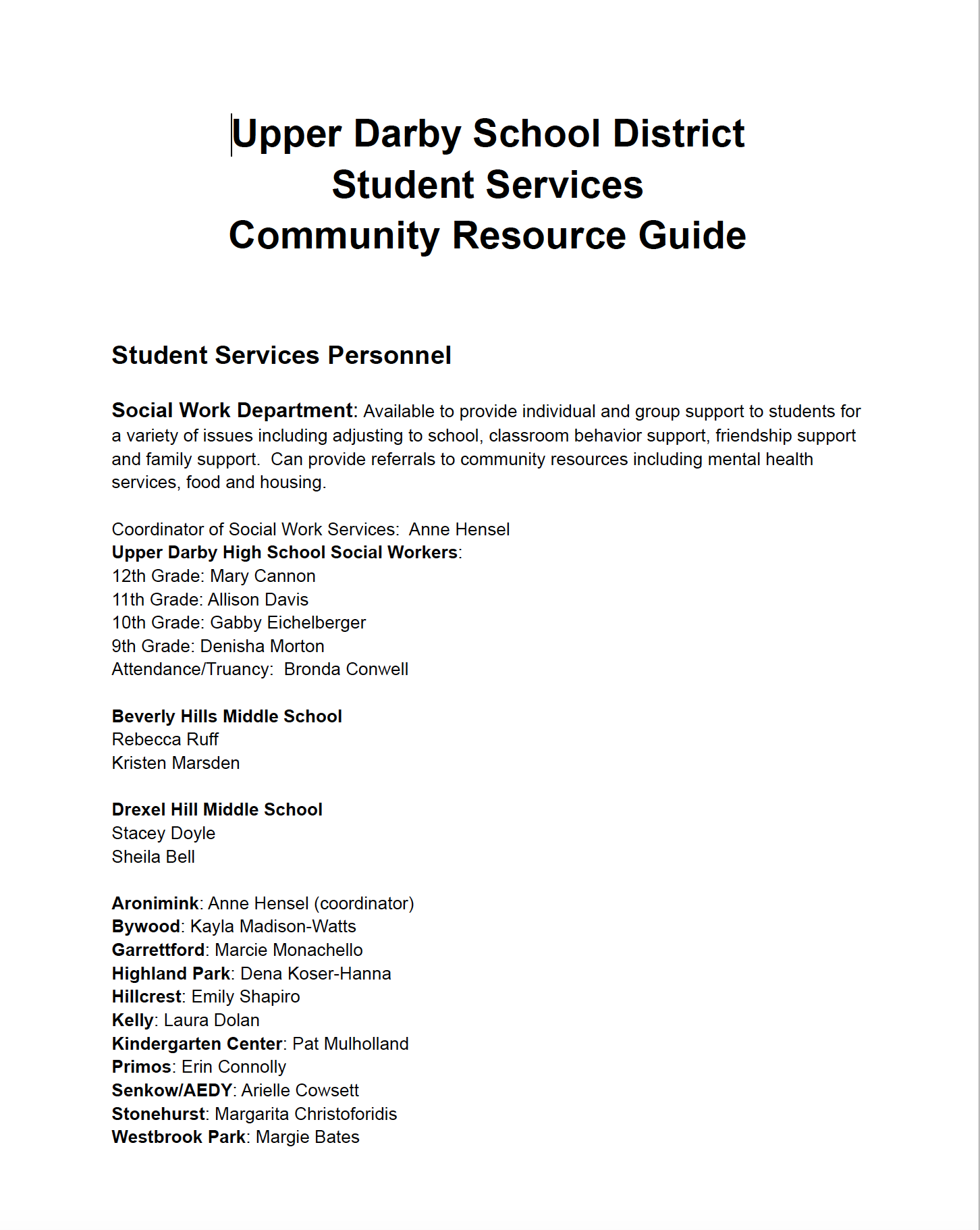 UDSD Mental Health Student Services Resource Guide